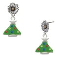 thumbnail image 1 of Delight Jewelry Silver-tone Green Resin Christmas Tree with Crystals - Two-tone Daisy Flower Post Earrings, 1 of 4