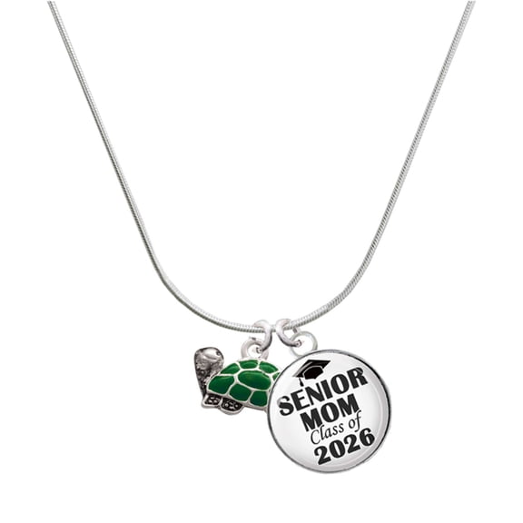 Delight Jewelry Silver-tone Green Side Turtle - Silvertone Senior Mom Class of 2026 Dome Necklace, 18"