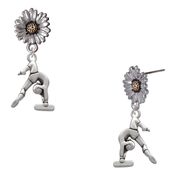 Delight Jewelry Silver-tone Gymnast Balance Beam - Two-tone Daisy Flower Post Earrings