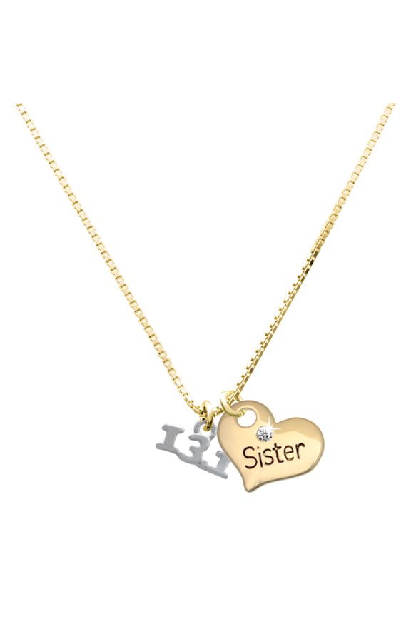 Silver-tone Half Marathon - 13.1 - Large Goldtone Sister Heart Charm Necklace, 17.5"+2" Extender