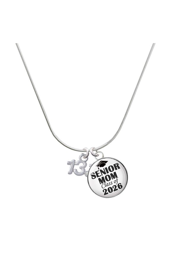 Silver-tone Half Marathon - 13.1 with Clear Crystal - Silvertone Senior Mom Class of 2026 Dome Necklace, 18"