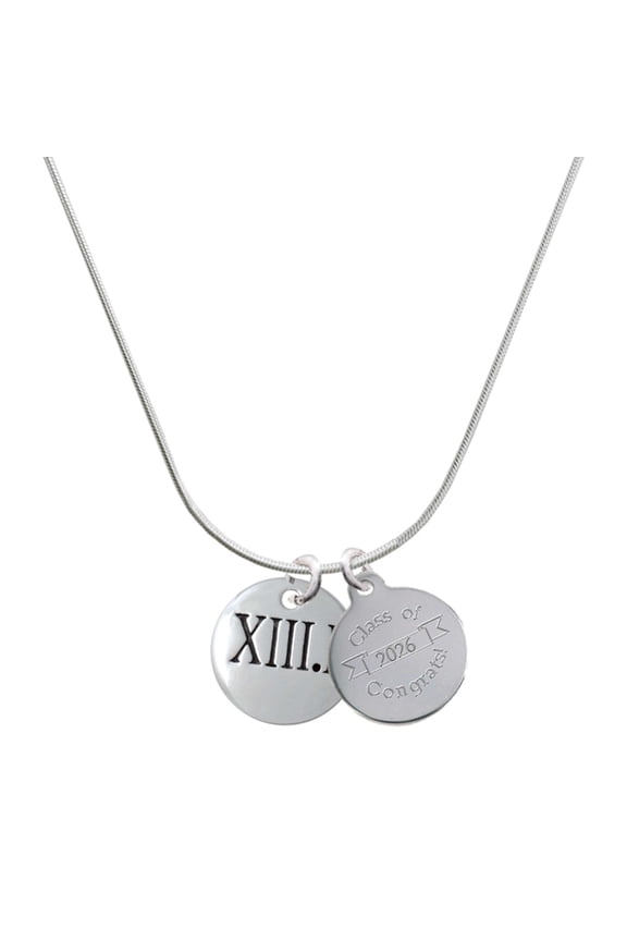 Silver-tone Half Marathon Roman Numeral - Engraved Congrats Class of 2026 Charm Necklace, 18"