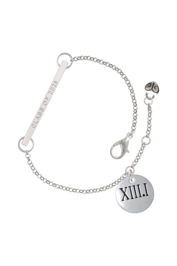 Silver-tone Half Marathon Roman Numeral - Silvertone Class of 2026 Delicate Bar Bracelet, 8.5"