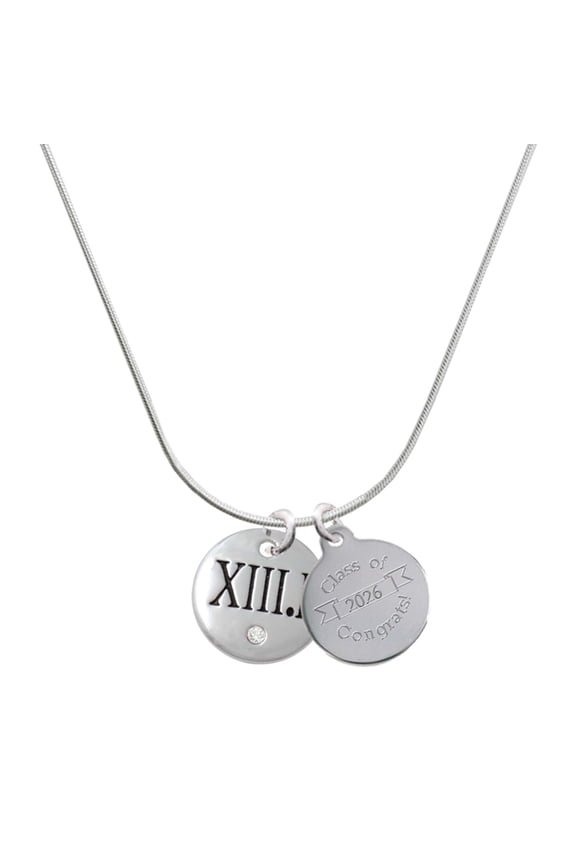 Silver-tone Half Marathon with Clear Crystal Roman Numeral - Engraved Congrats Class of 2026 Charm Necklace, 18"