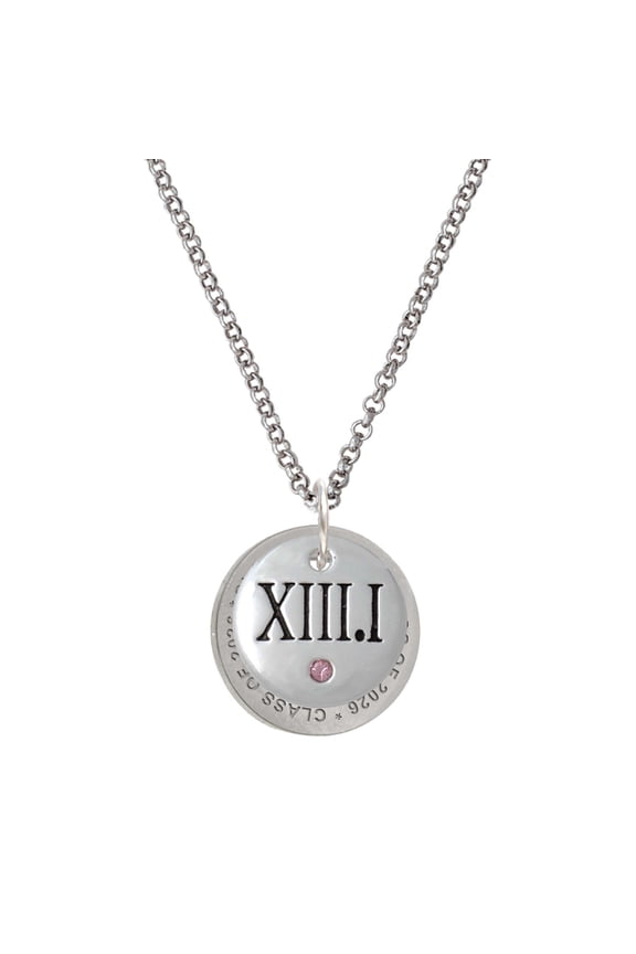 Silver-tone Half Marathon with Pink Crystal Roman Numeral - Class of 2026 Affirmation Ring Necklace, 23"