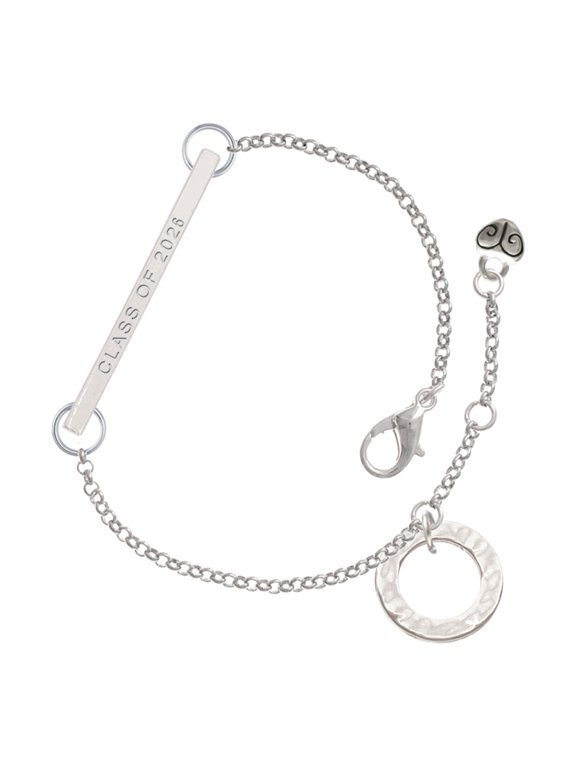 Silver-tone Hammered Karma Circle - Silvertone Class of 2026 Delicate Bar Bracelet, 8.5"