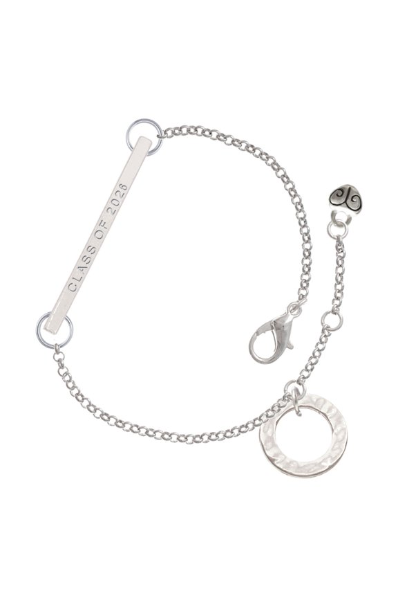 Silver-tone Hammered Karma Circle - Silvertone Class of 2026 Delicate Bar Bracelet, 8.5"