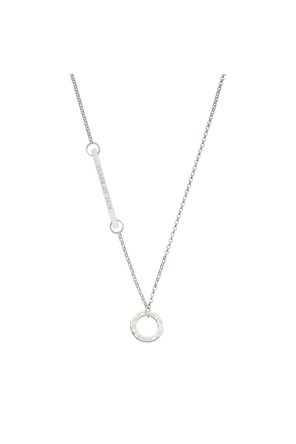 Silver-tone Hammered Karma Circle - Silvertone Class of 2026 Delicate Bar Necklace, 18.75"