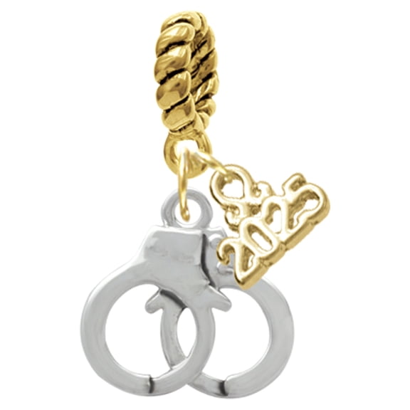 Delight Jewelry Silver-tone Handcuffs - Gold-tone Rope Charm Bead Dangle with Mini 2025