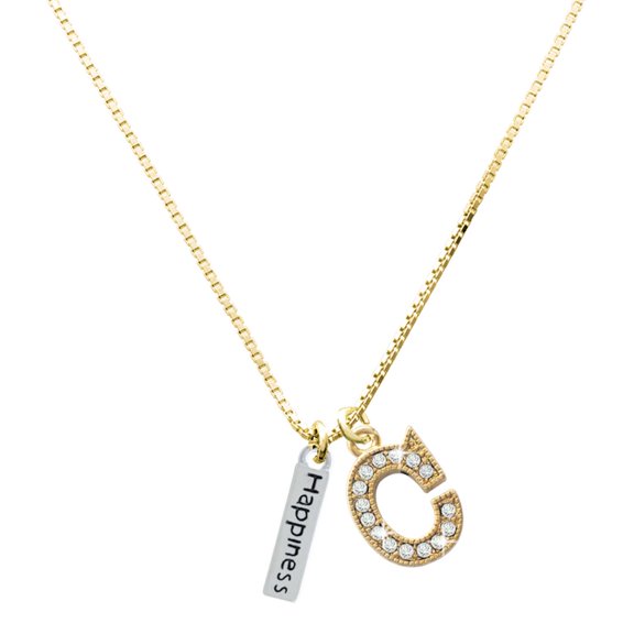Delight Jewelry Silver-tone Happiness Rectangle - Large Goldtone Crystal Initial - C - Charm Necklace, 17.5"+2"