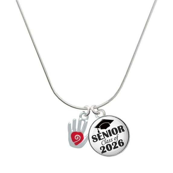 Delight Jewelry Silver-tone Healing Hand - Silvertone Senior Class of 2026 Dome Necklace, 18"