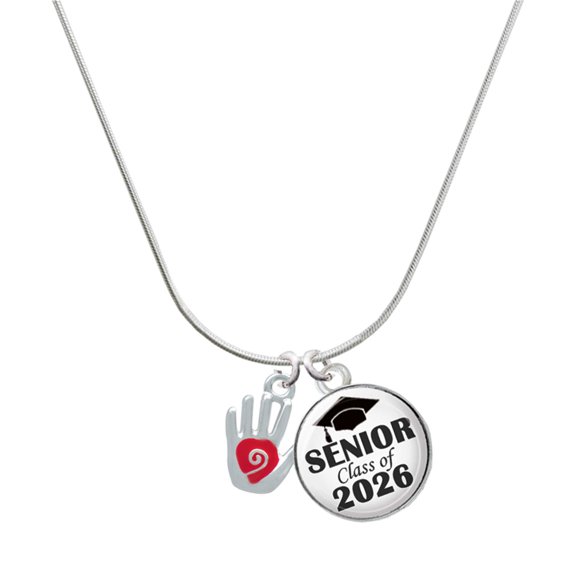 Delight Jewelry Silver-tone Healing Hand - Silvertone Senior Class of 2026 Dome Necklace, 18"