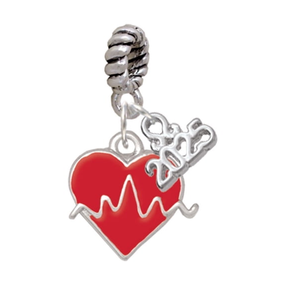 Delight Jewelry Silver-tone Heartbeat on Red Heart - Silver-tone Rope Charm Bead Dangle with Mini 2025