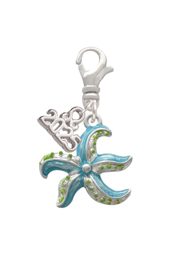 Silver-tone Hot Blue Starfish - Silver-tone Clip on Charm with Mini Year 2025