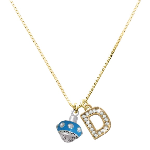 Delight Jewelry Silver-tone Hot Blue with Crystals Spinner with a Large Goldtone Crystal Initial - D - Charm Necklace, 17.5"+2"