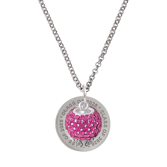 Delight Jewelry Silver-tone Hot Pink Crystal Sparkle Spinner - Class of 2026 Affirmation Ring Necklace, 23"