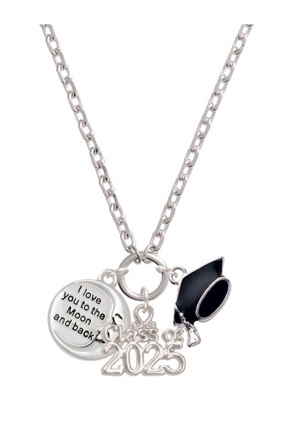Silver-tone I Love You to the Moon and Back - Silver-tone Class of 2025 Graduation Zoey Necklace, 28"