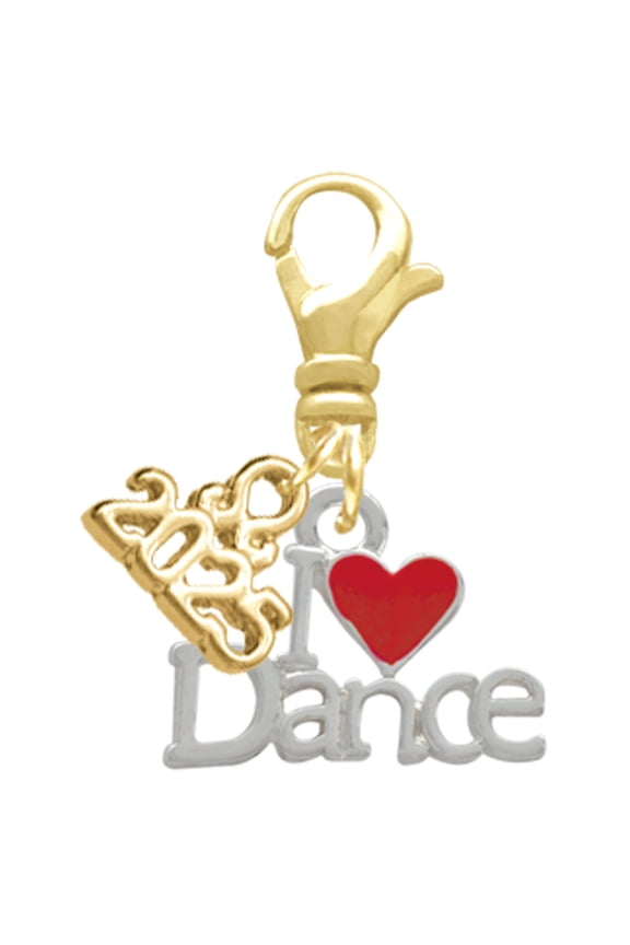 Silver-tone I love Dance with Red Heart - Gold-tone Clip on Charm with Mini Year 2025