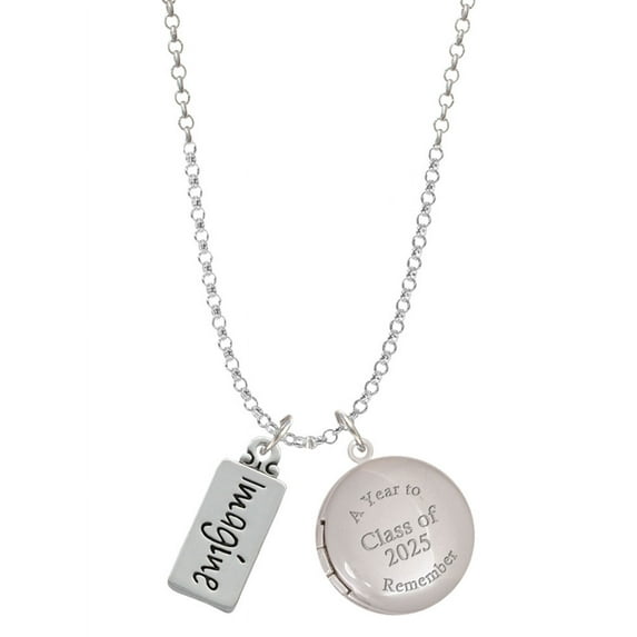 Delight Jewelry Silver-tone Imagine - Class of 2025 Year to Remember Locket Charm Necklace, 19+2" Extender