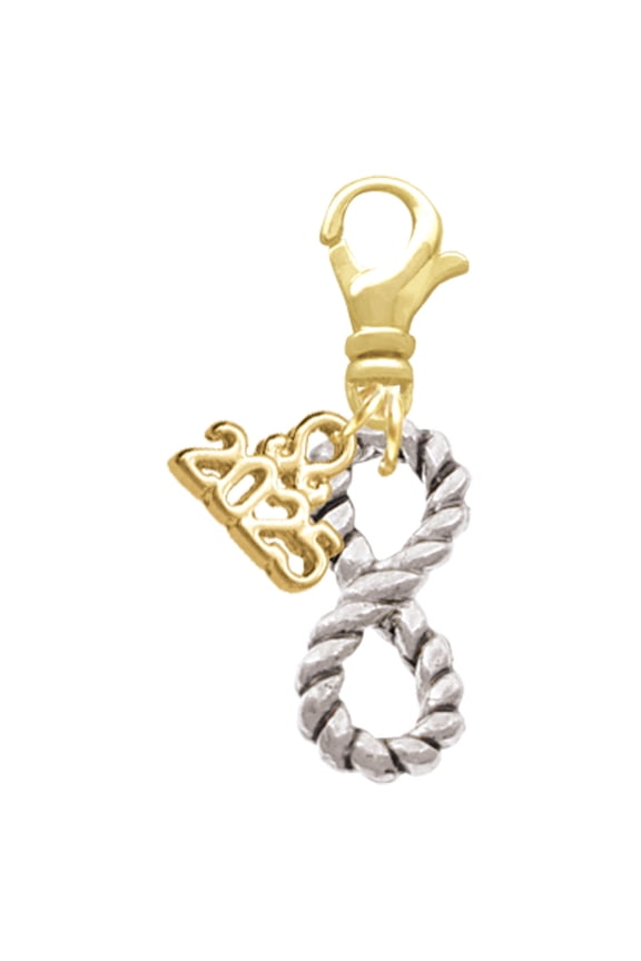 Silver-tone Infinity Rope - Gold-tone Clip on Charm with Mini Year 2025