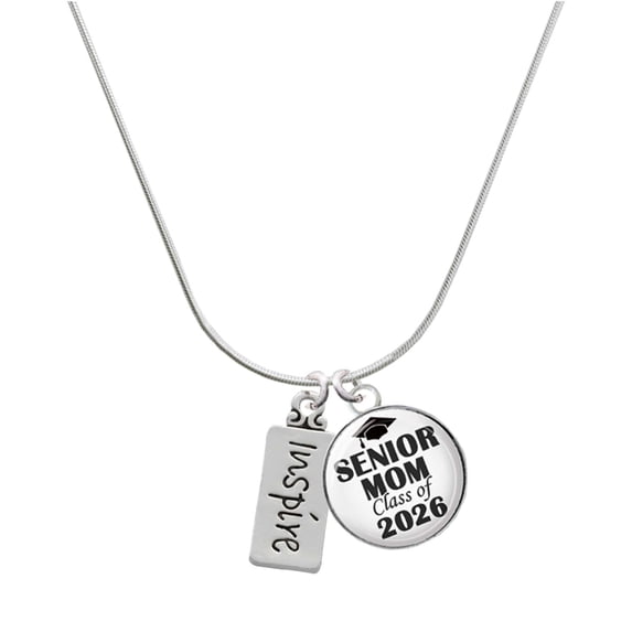 Delight Jewelry Silver-tone Inspire - Silvertone Senior Mom Class of 2026 Dome Necklace, 18"