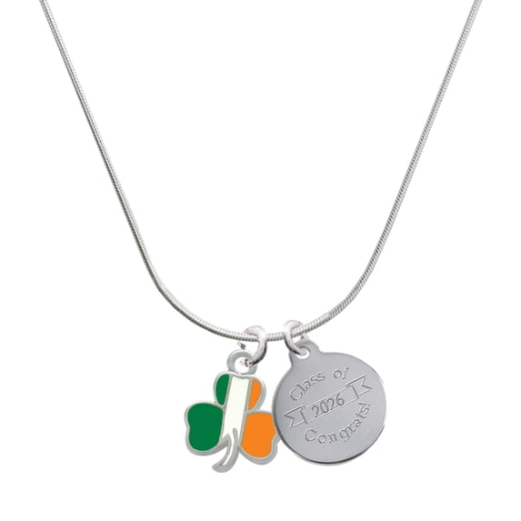 Delight Jewelry Silver-tone Irish Flag Shamrock - Engraved Congrats Class of 2026 Charm Necklace, 18"