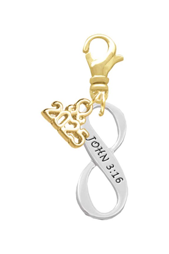 Silver-tone John 3:16 Infinity Sign - Gold-tone Clip on Charm with Mini Year 2025
