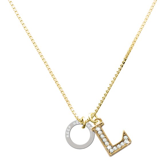 Delight Jewelry Silver-tone Keep Her Safe Infinity Ring - Large Goldtone Crystal Initial - L - Charm Necklace, 17.5"+2"