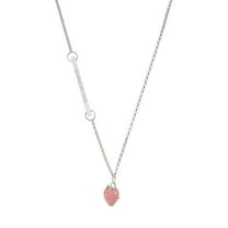 Delight Jewelry Silver-tone Large 3-D Pink Strawberry with Crystals - Silvertone Class of 2026 Delicate Bar Necklace, 18.75"