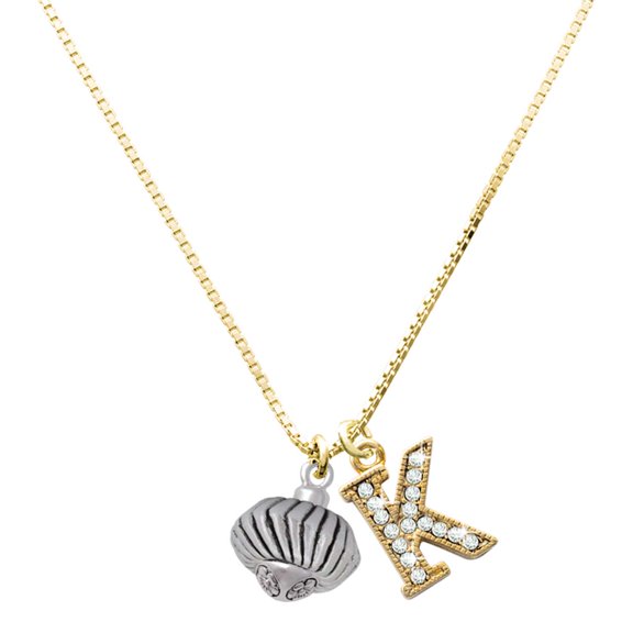 Delight Jewelry Silver-tone Large Angled Rope Spinner Charm and Goldtone Crystal Initial K Charm Necklace, 17.5"+2"