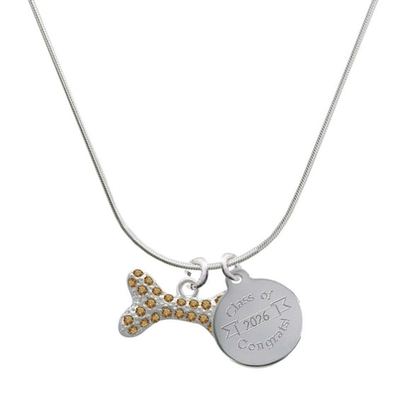 Delight Jewelry Silver-tone Large Brown Crystal Dog Bone - Engraved Congrats Class of 2026 Charm Necklace, 18"