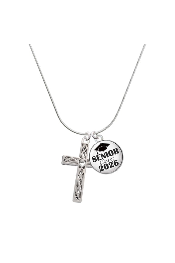 Silver-tone Large Celtic Vine Cross - Silvertone Senior Class of 2026 Dome Necklace, 18"