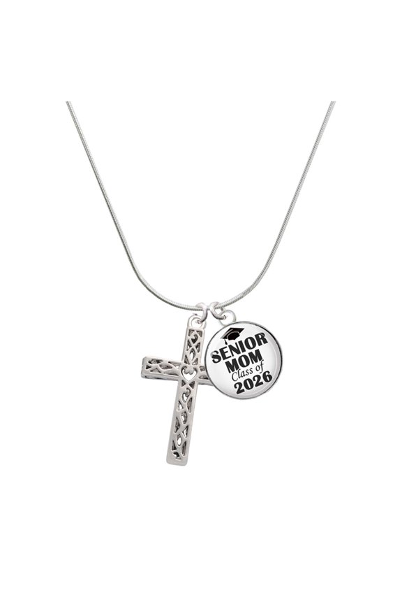 Silver-tone Large Celtic Vine Cross - Silvertone Senior Mom Class of 2026 Dome Necklace, 18"