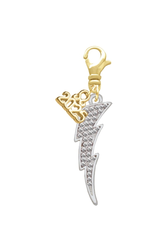 Silver-tone Large Clear Crystal Lightning Bolt - Gold-tone Clip on Charm with Mini Year 2025