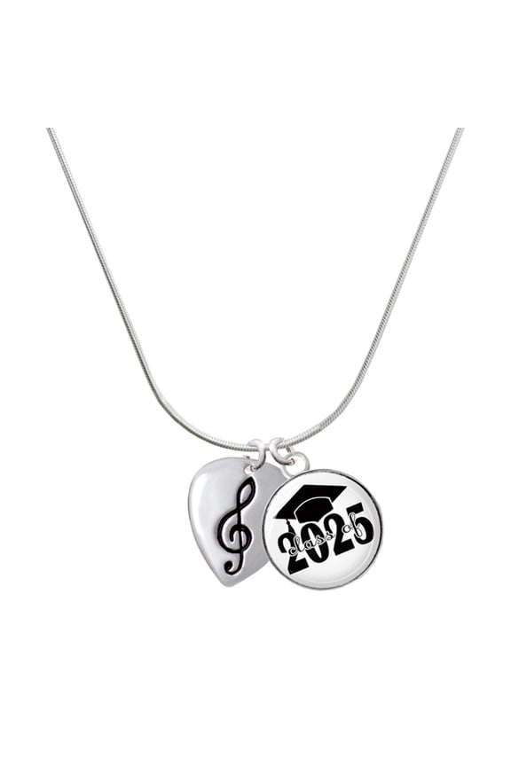 Silver-tone Large Clef on Guitar Pick - Script Class of 2025 Dome Charm Necklace, 18"