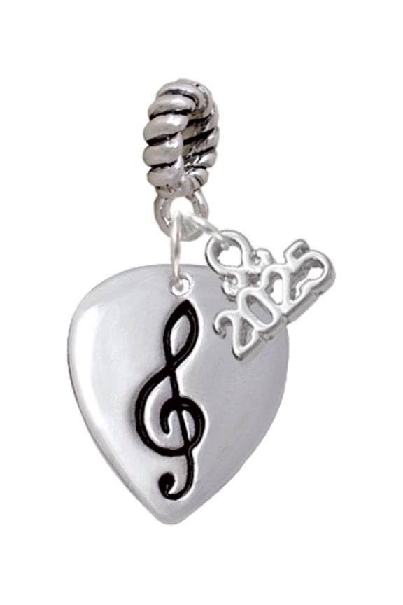 Silver-tone Large Clef on Guitar Pick - Silver-tone Rope Charm Bead Dangle with Mini 2025