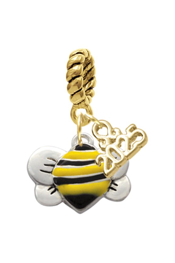 Silver-tone Large Enamel Bumble Bee - Gold-tone Rope Charm Bead Dangle with Mini 2025