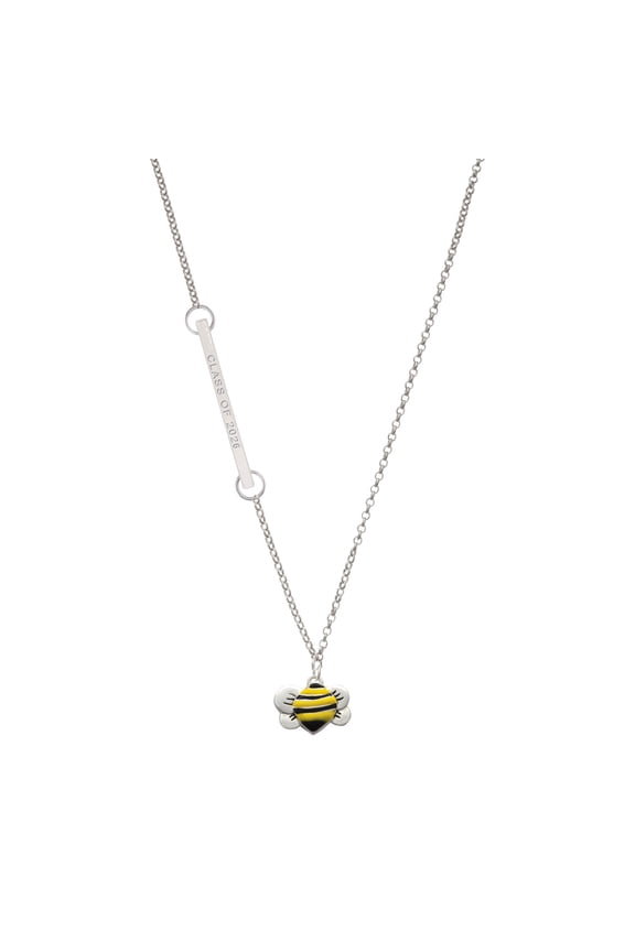 Silver-tone Large Enamel Bumble Bee - Silvertone Class of 2026 Delicate Bar Necklace, 18.75"