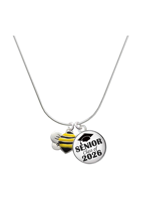 Silver-tone Large Enamel Bumble Bee - Silvertone Senior Class of 2026 Dome Necklace, 18"