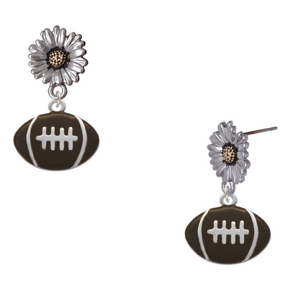Delight Jewelry Silver-tone Large Enamel Football - Two-tone Daisy Flower Post Earrings