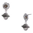 thumbnail image 1 of Delight Jewelry Silver-tone Large Fancy Square with Rope Border Spinner - Two-tone Daisy Flower Post Earrings, 1 of 4