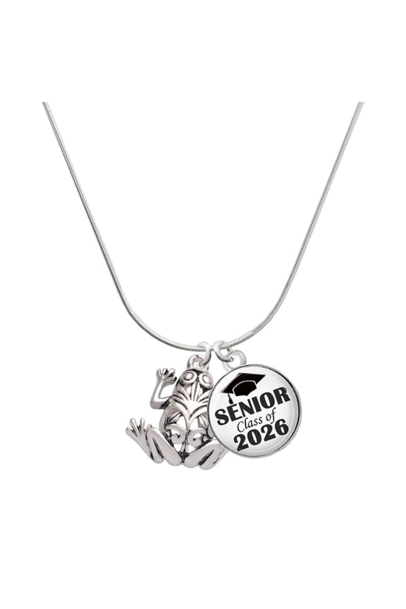 Silver-tone Large Filigree Frog - Silvertone Senior Class of 2026 Dome Necklace, 18"