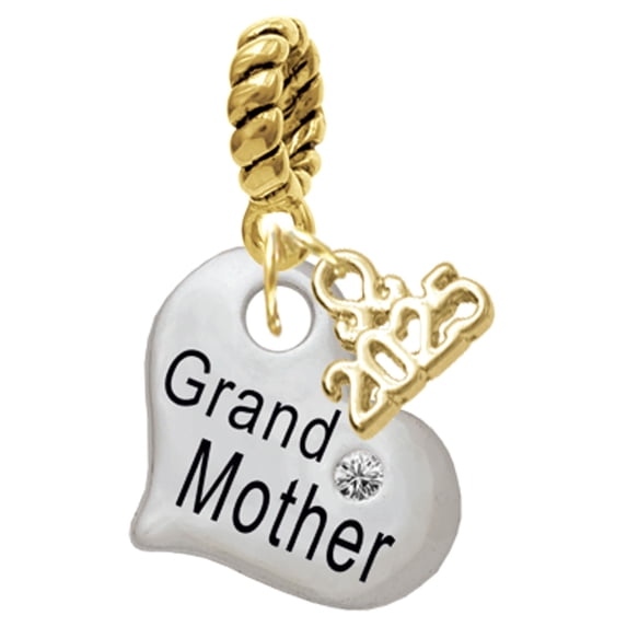 Delight Jewelry Silver-tone Large ''Grandmother'' Heart with Clear Crystal - Gold-tone Rope Charm Bead Dangle with Mini 2025