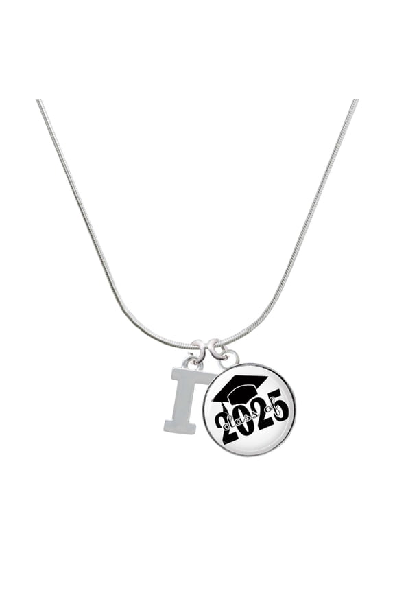 Silver-tone Large Greek Letter - Gamma - Script Class of 2025 Dome Charm Necklace, 18"