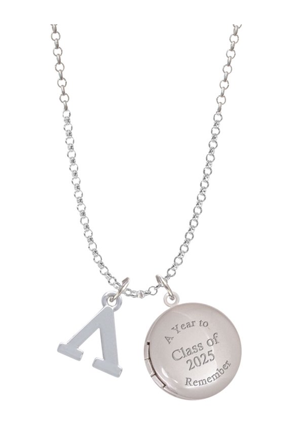 Silver-tone Large Greek Letter - Lambda - Class of 2025 Year to Remember Locket Charm Necklace, 19+2" Extender