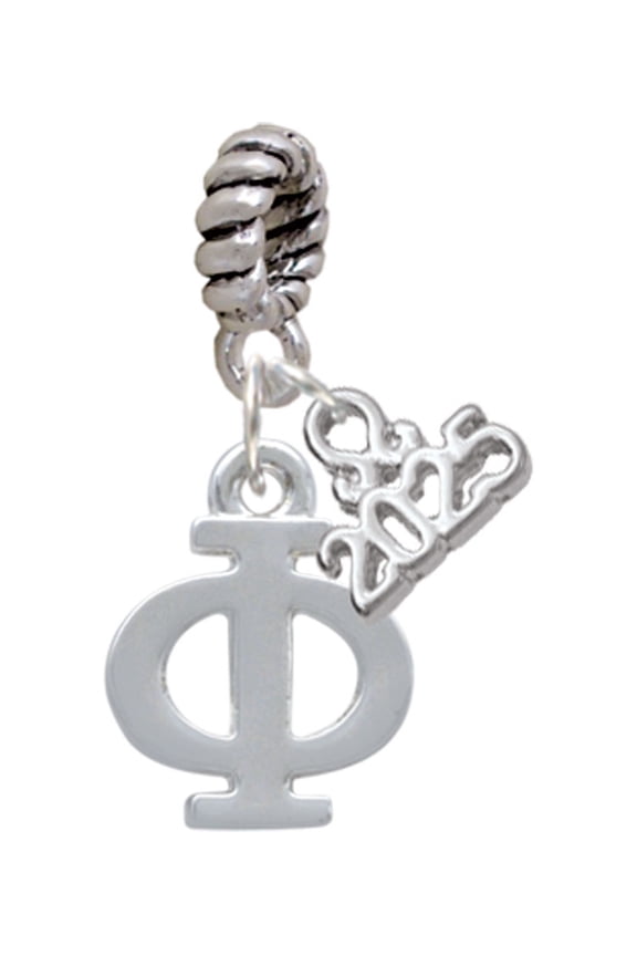Silver-tone Large Greek Letter - Phi - Silver-tone Rope Charm Bead Dangle with Mini 2025