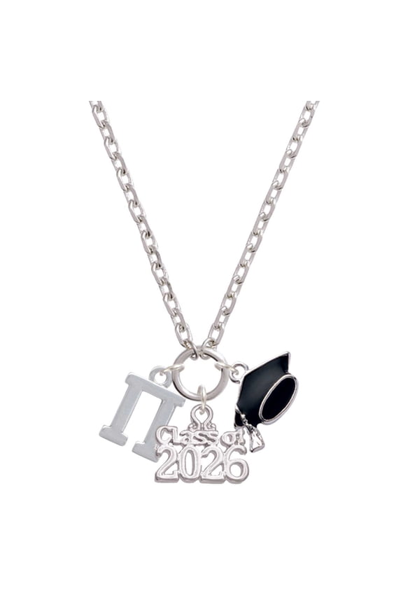 Silver-tone Large Greek Letter - Pi - Class of 2026 Graduation Zoey Charm Necklace, 28"