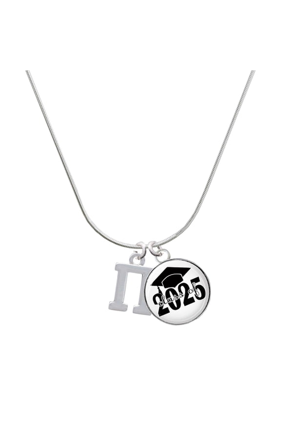 Silver-tone Large Greek Letter - Pi - Script Class of 2025 Dome Charm Necklace, 18"