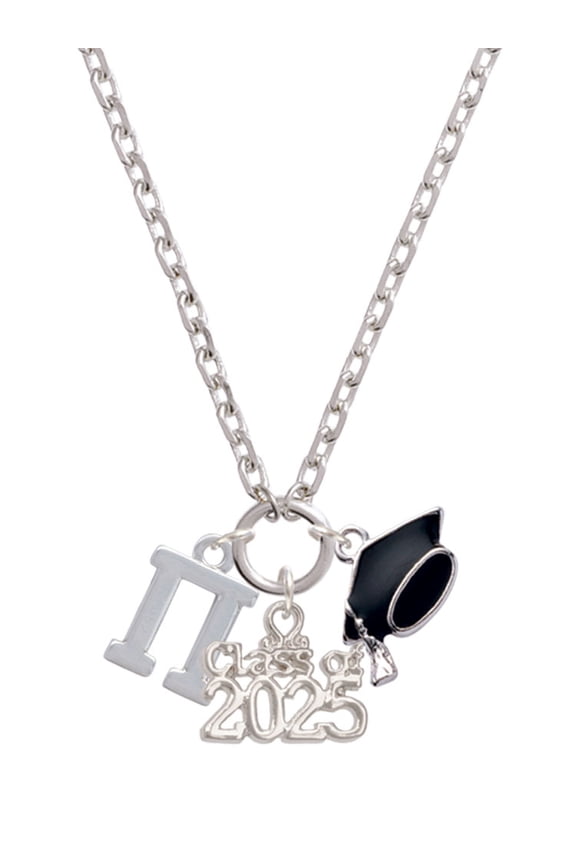 Silver-tone Large Greek Letter - Pi - Silver-tone Class of 2025 Graduation Zoey Necklace, 28"