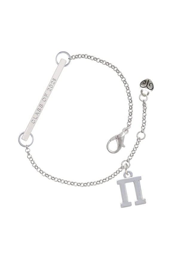 Silver-tone Large Greek Letter - Pi - Silvertone Class of 2026 Delicate Bar Bracelet, 8.5"
